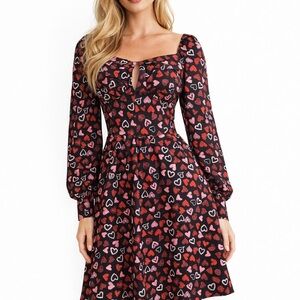 Heart Print Long Sleeve Dress Small